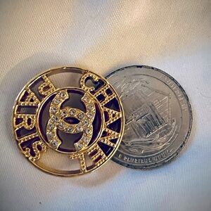 Cc style(Set 6)Paris logo/24mm”Quarter”Brassy gold-Faux crystal/shank button…